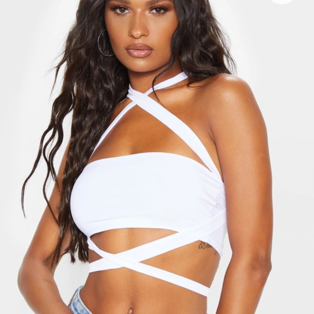 White PLT crop top with ties